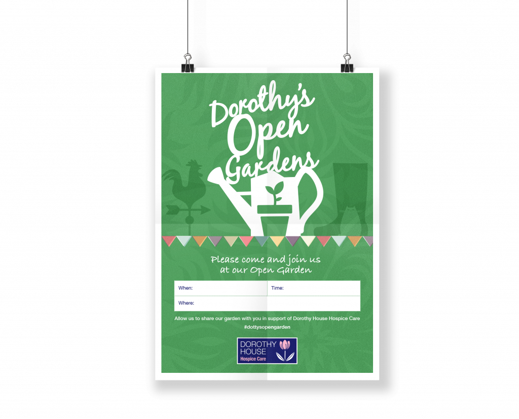 Poster designed as part of the fundraising pack to help volunteers host tea parties for Dorothy House Hospice.