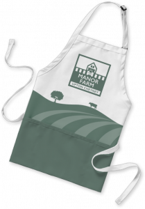 Manor Farm branding applied to aprons for use by the catering team. 